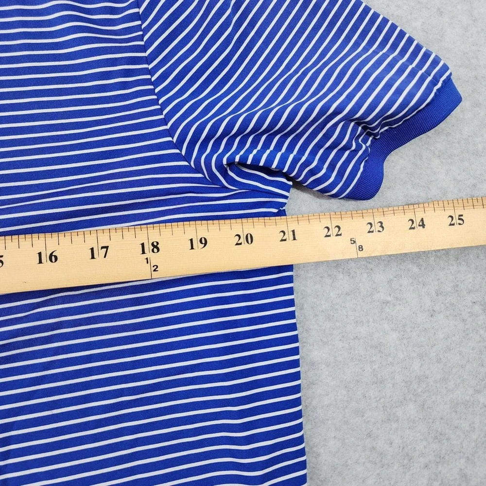 Ralph Lauren RLX Polo Mens Size Large‎ Blue Stripe Button Shirt Flaw On Collar.